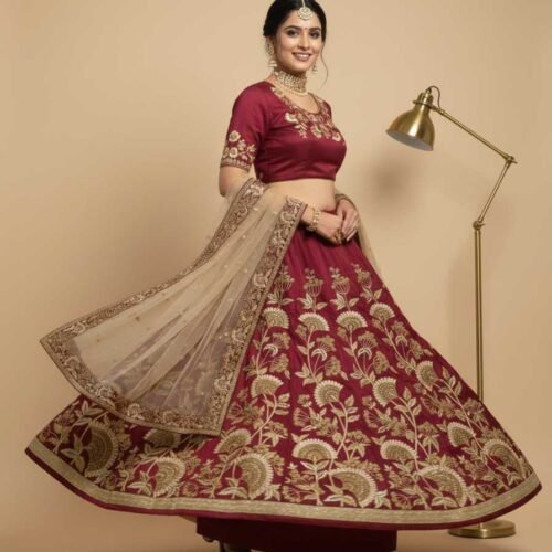 Dark Wine Lehenga Saree