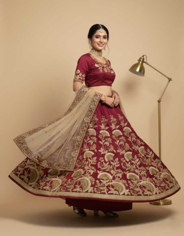 Dark Wine Lehenga Saree