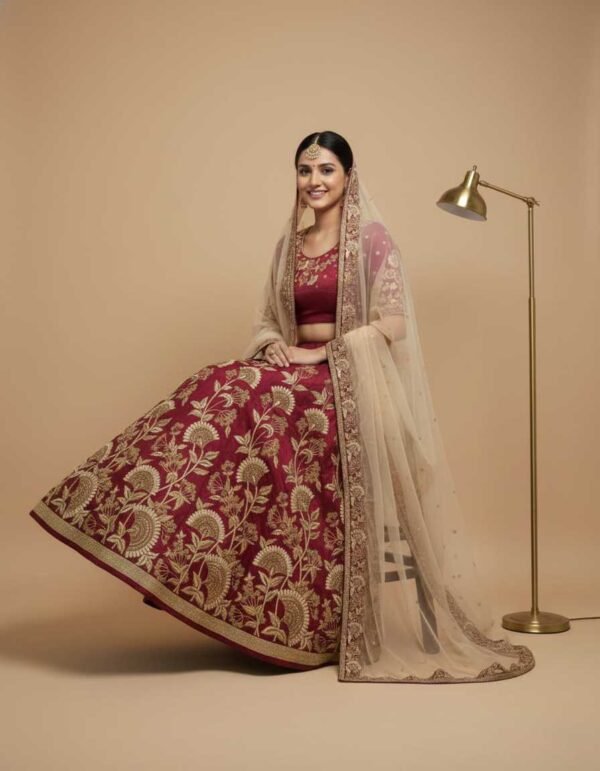 Dark Wine Lehenga Saree