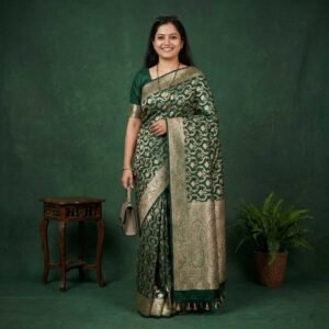 Bottle Green Banarasi Silk Saree