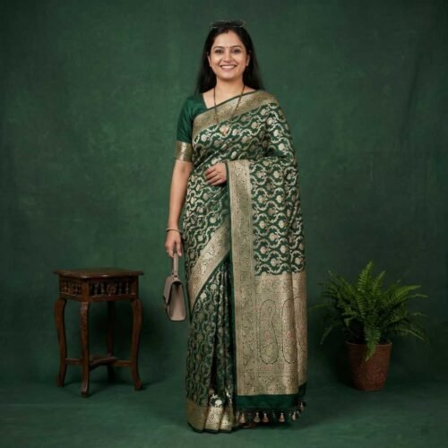 Bottle Green Banarasi Silk Saree