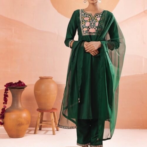 Bottle Green Pure Cotton Suit Bottle Green Pure Cotton Stitched Suit