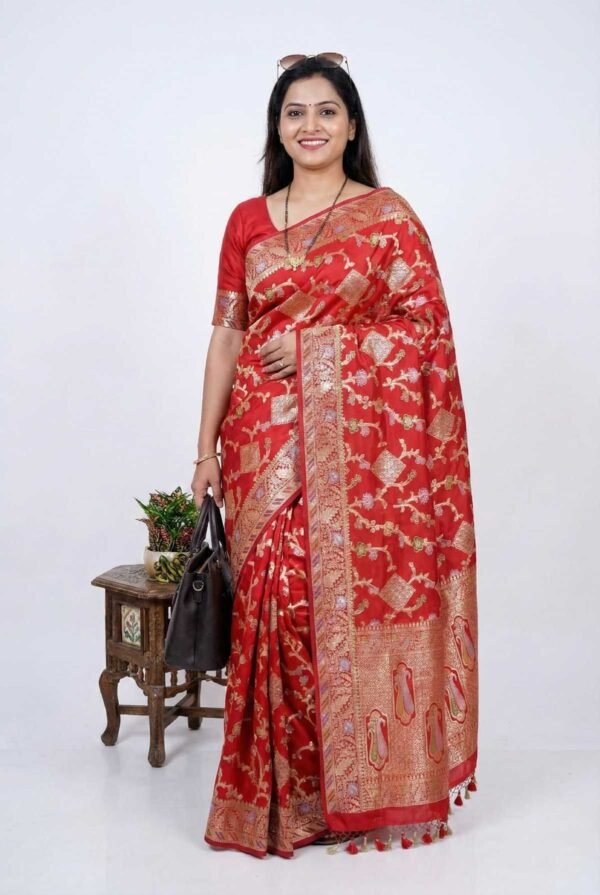 Bright Red Banarasi Pure Silk Saree Bright Red Banarasi Pure Silk Saree