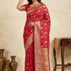Bright Red Banarasi Pure Silk Saree
