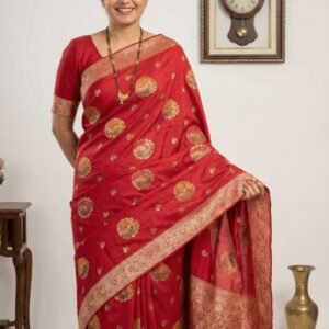 Bright Red Dola Silk Saree