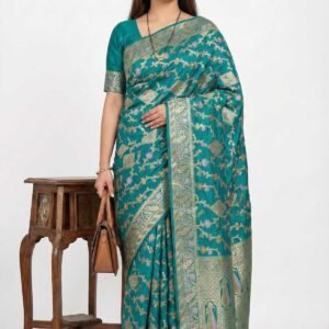 Dark Firozi Banarasi Pure Silk Saree