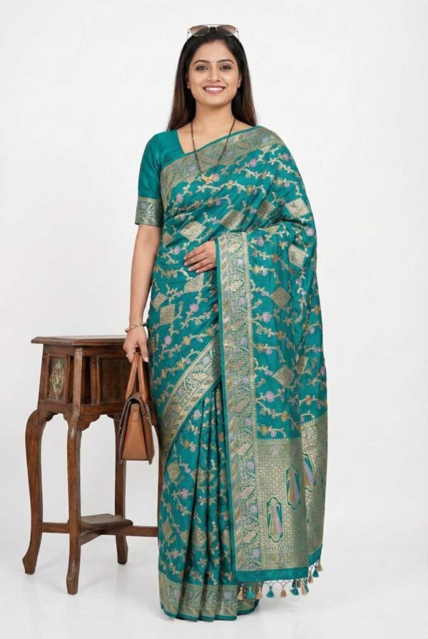 Dark Firozi Banarasi Pure Silk Saree Dark Firozi Banarasi Pure Silk Saree