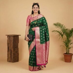 Dark Green Banarasi Pure Silk Saree