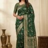 Dark Green Banarasi Pure Silk Saree
