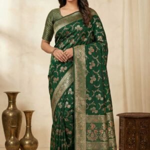 Dark Green Banarasi Pure Silk Saree