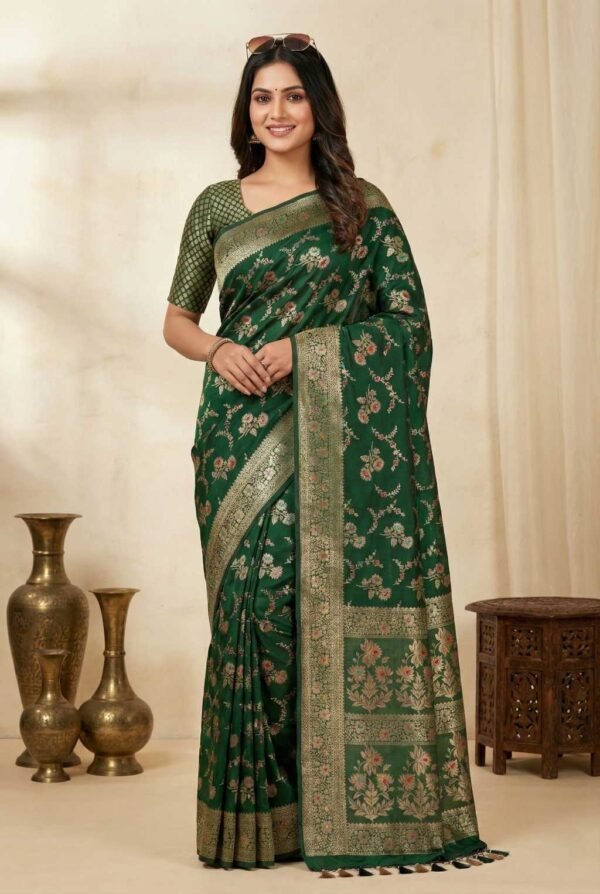 Dark Green Banarasi Pure Silk Saree
