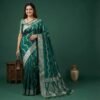 Dark Green Lahariya Banarasi Pure Silk Saree