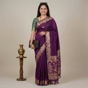 Dark Purple Green Banarasi Pure Silk Saree