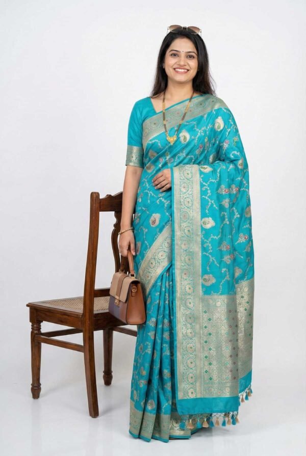 Firozi Banarasi Pure Silk Saree