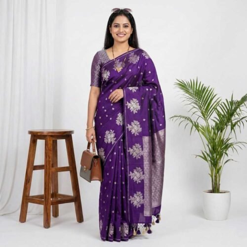 Lavender Banarasi Pure Silk Saree