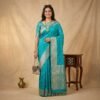 Light Firozi Banarasi Pure Silk Saree