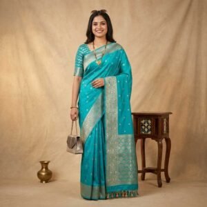 Light Firozi Banarasi Pure Silk Saree