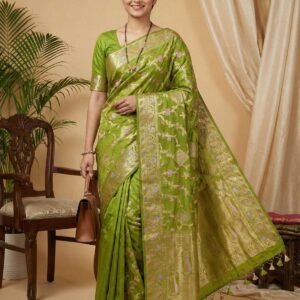 Light Green Banarasi Pure Silk Saree
