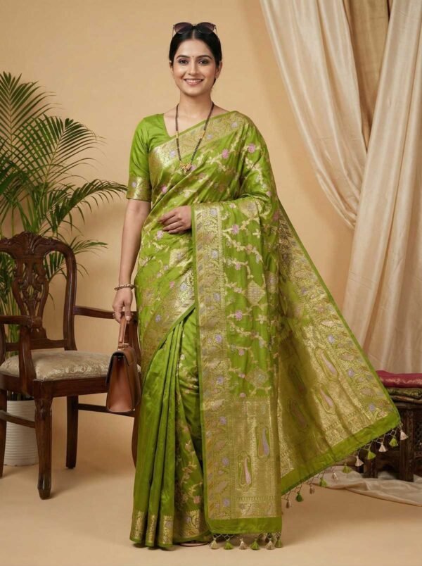 Light Green Banarasi Pure Silk Saree