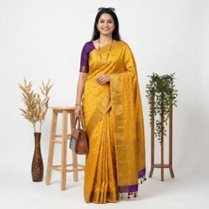 Mustard Purple Banarasi Pure Silk Saree