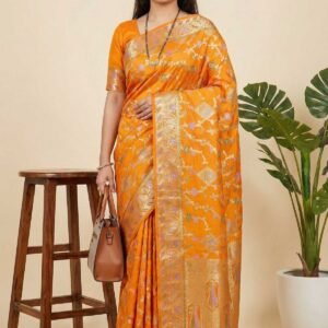 Mustard Yellow Banarasi Pure Silk Saree