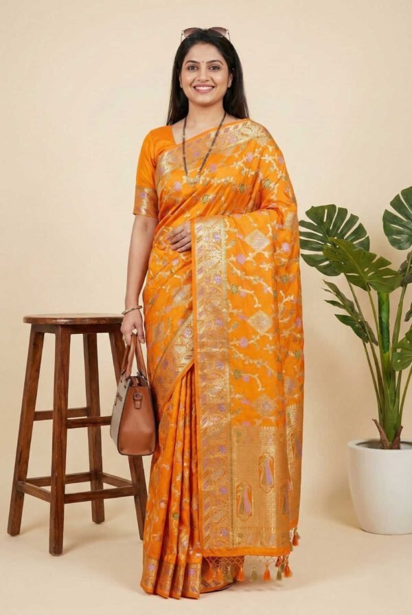 Mustard Yellow Banarasi Pure Silk Saree