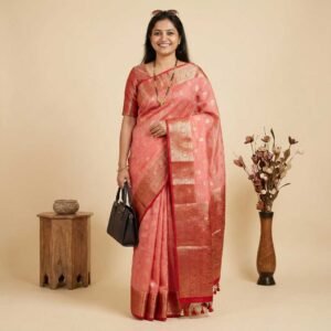Peach Banarasi Pure Silk Saree