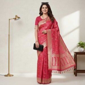 Peach Banarasi Silk Saree
