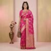 Pink Lahariya Banarasi Pure Silk Saree