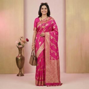Pink Lahariya Banarasi Pure Silk Saree