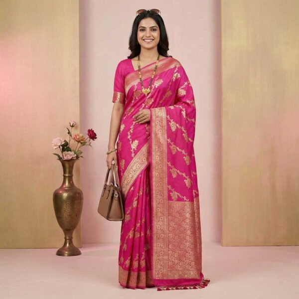 Pink Lahariya Banarasi Pure Silk Saree