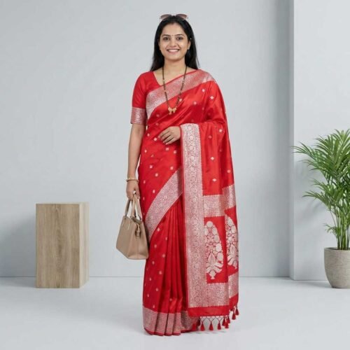 Plain Red Banarasi Silk Saree