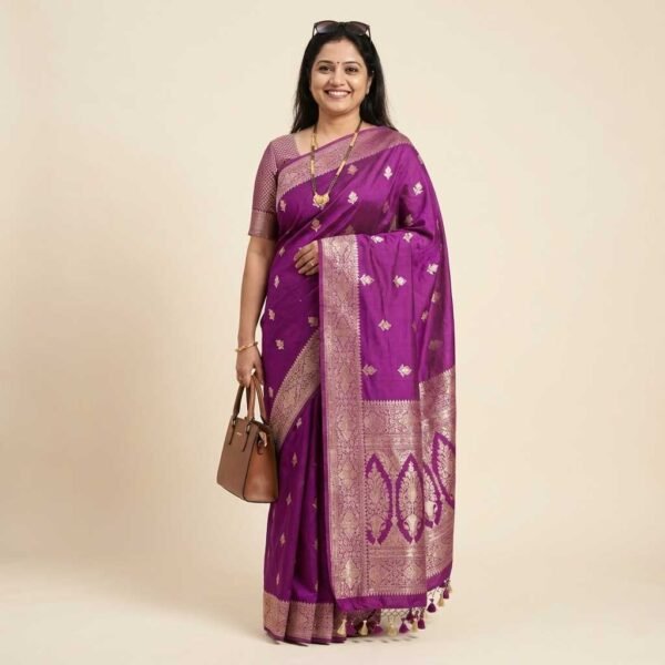 Purple Banarasi Pure Silk Saree