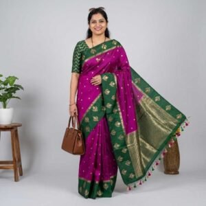 Purple Green Banarasi Pure Silk Saree