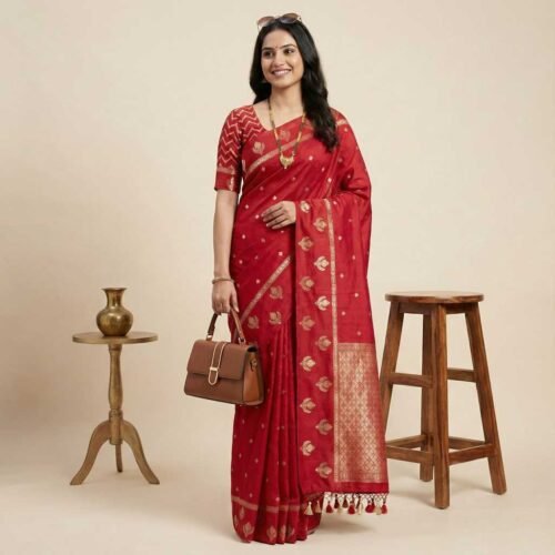 Red Booty Banarasi Pure Silk Saree
