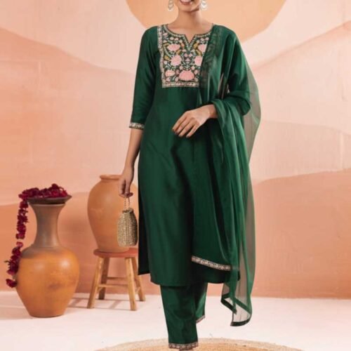 Bottle Green Pure Cotton Stitched Suit