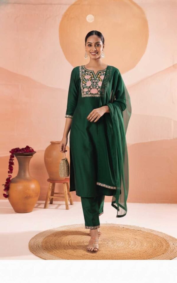 ST-796(1) Bottle Green Pure Cotton Stitched Suit