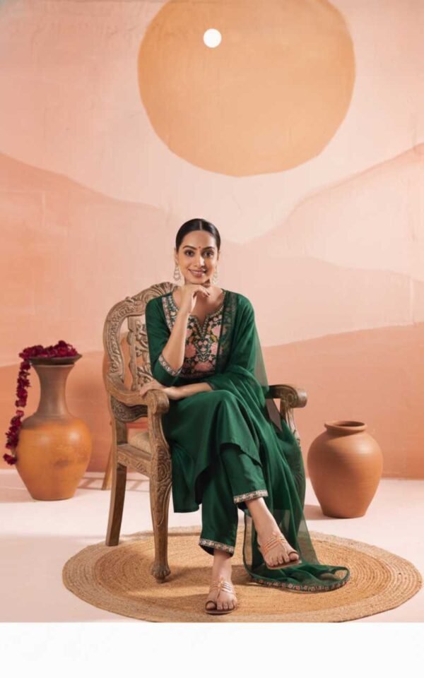 ST-796(2) Bottle Green Pure Cotton Stitched Suit