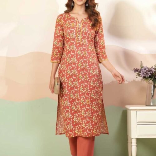 Saffron Pure Cotton Stitched Suit