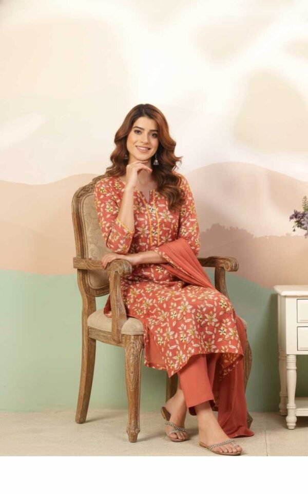 Saffron Pure Cotton Stitched Suit