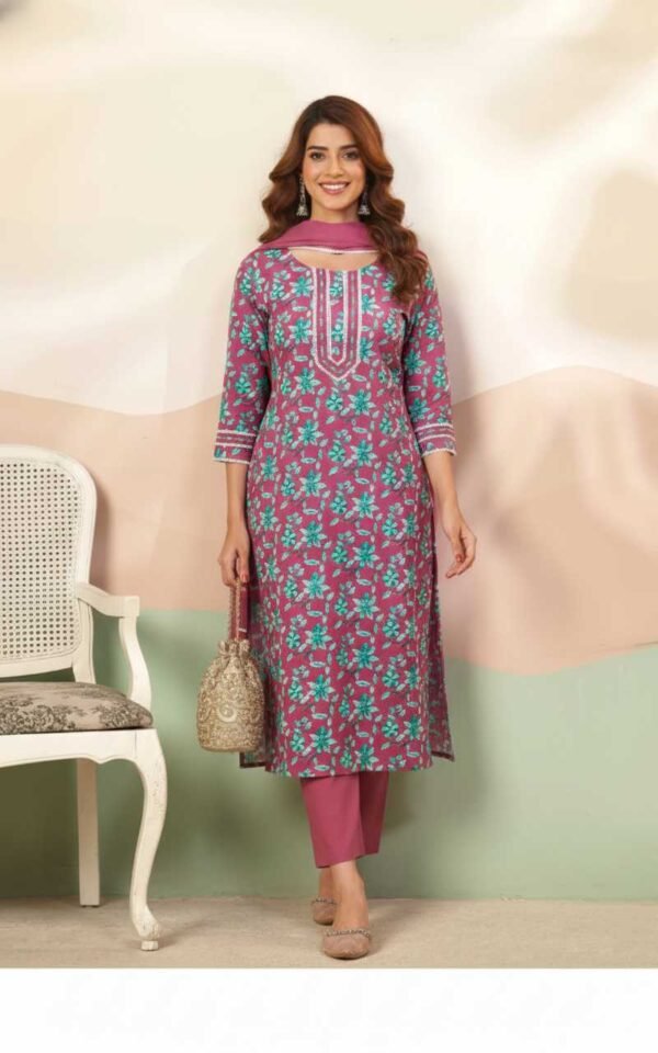 ST-965(1) Onion Pink Cotton Stitched Suit