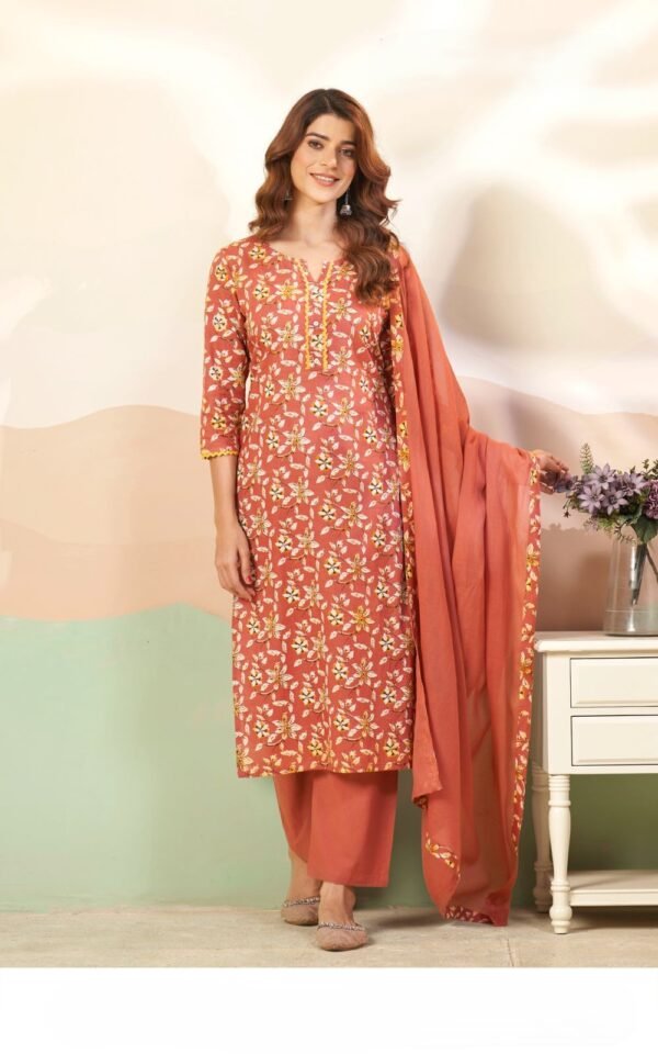 Saffron Pure Cotton Stitched Suit