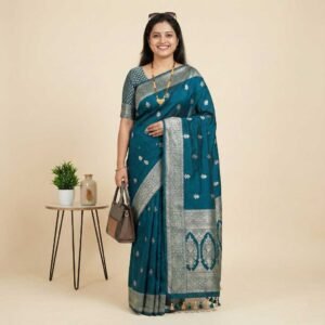 Teal Blue Banarasi Pure Silk Saree