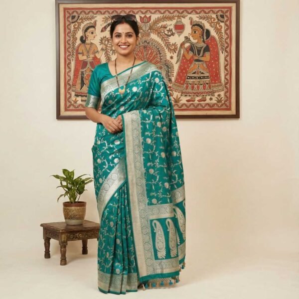 Teal Blue Banarasi Silk Saree Teal Blue Banarasi Silk Saree
