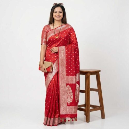 Tomato Red Banarasi Silk Saree