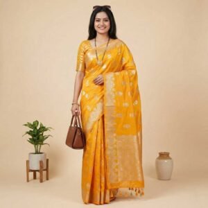 Yellow Boota Banarasi Pure Silk Saree