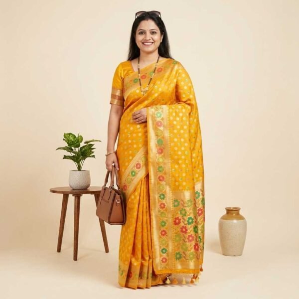 Yellow Booty Banarasi Pure Silk Saree
