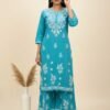 Aqua Blue Chikan Stitched Suit