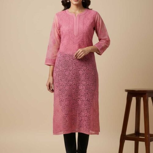 BS002219-1 Pink Chikan Kurti