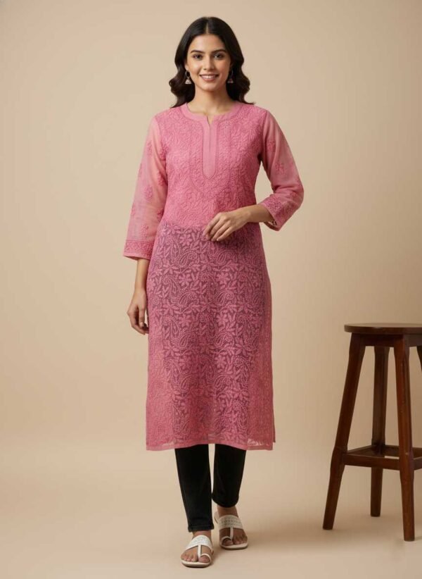 Pink Chikan Kurti